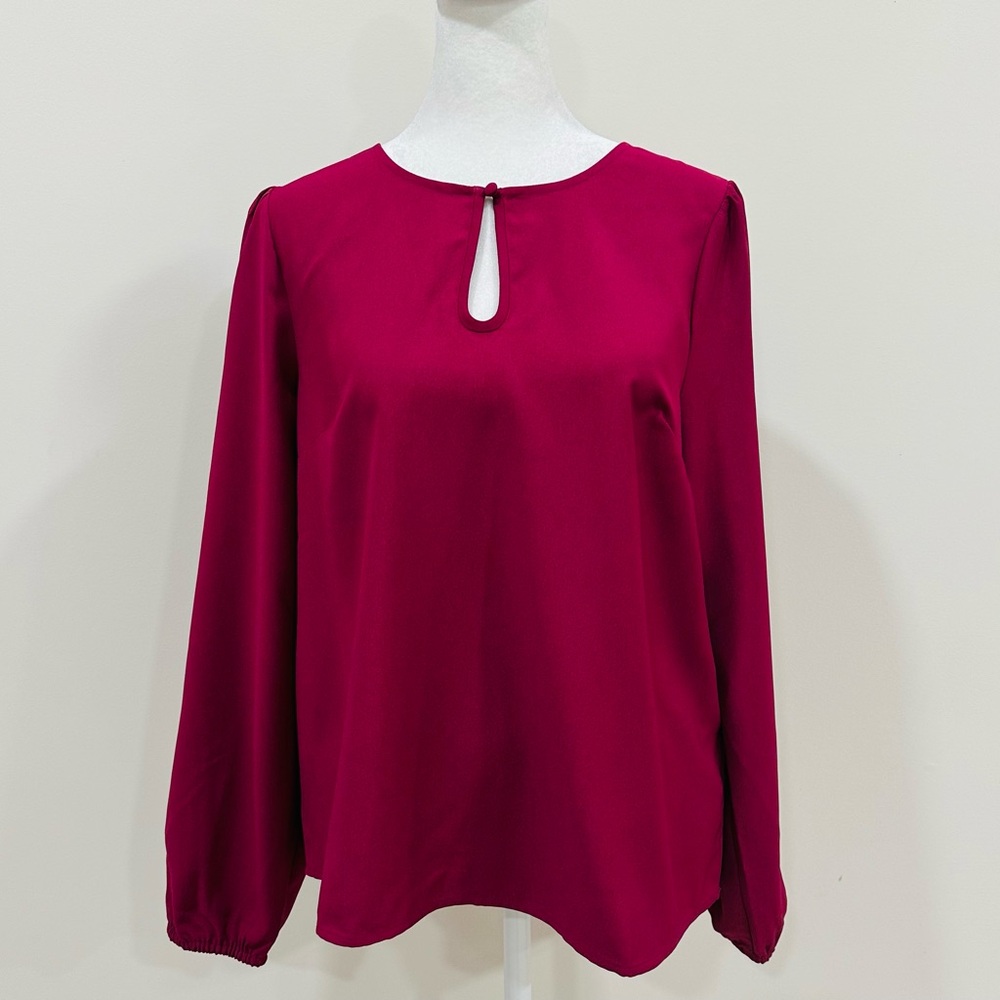 NWT J.Crew Long Sleeve Keyhole Neckline Top in Magenta Recycled Poly‎ Women Sz M